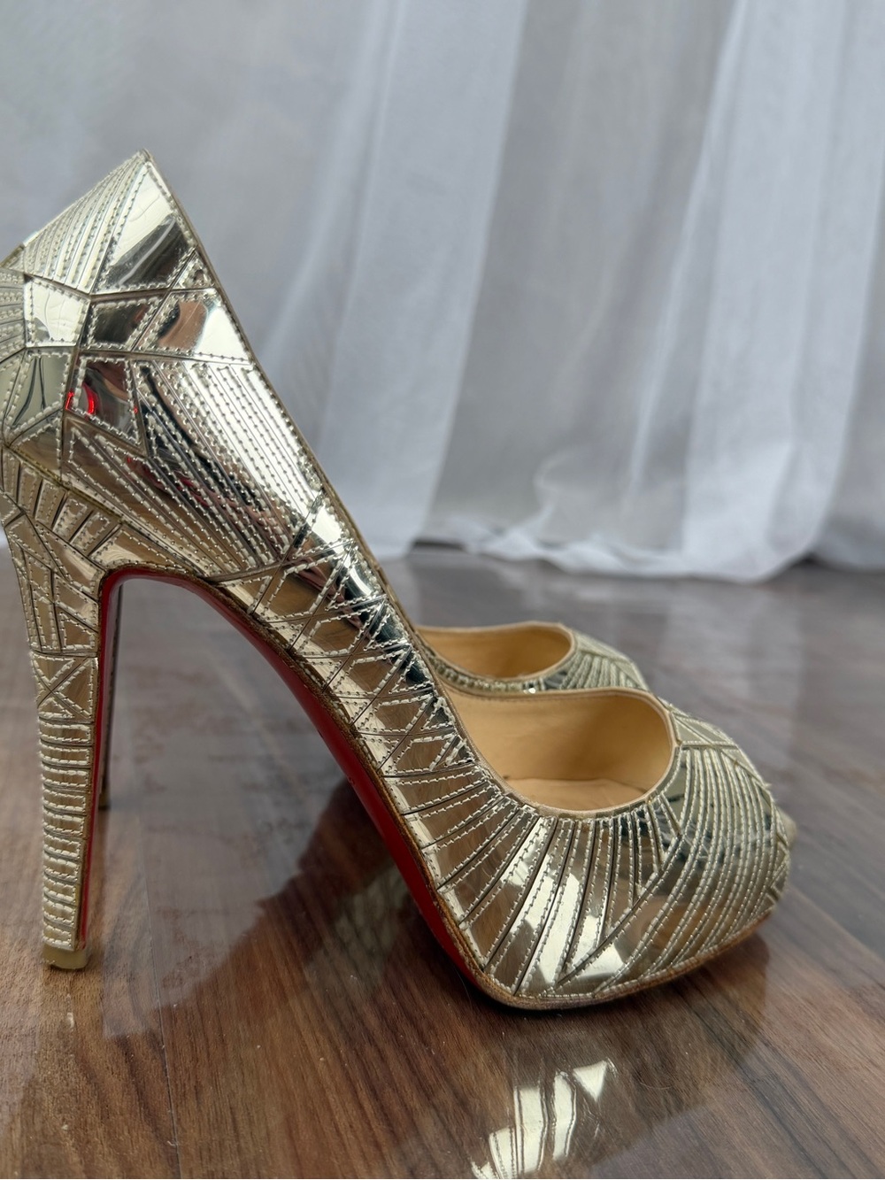 Christian Louboutin “Very Galaxy” Very Prive Art Deco Gold Platform Heels